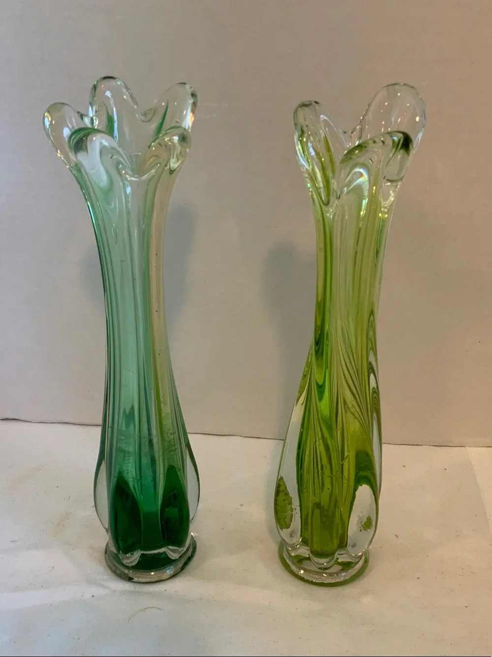 Handblown Green Glass Bud Vase with Ruffled Rim - Home Accents